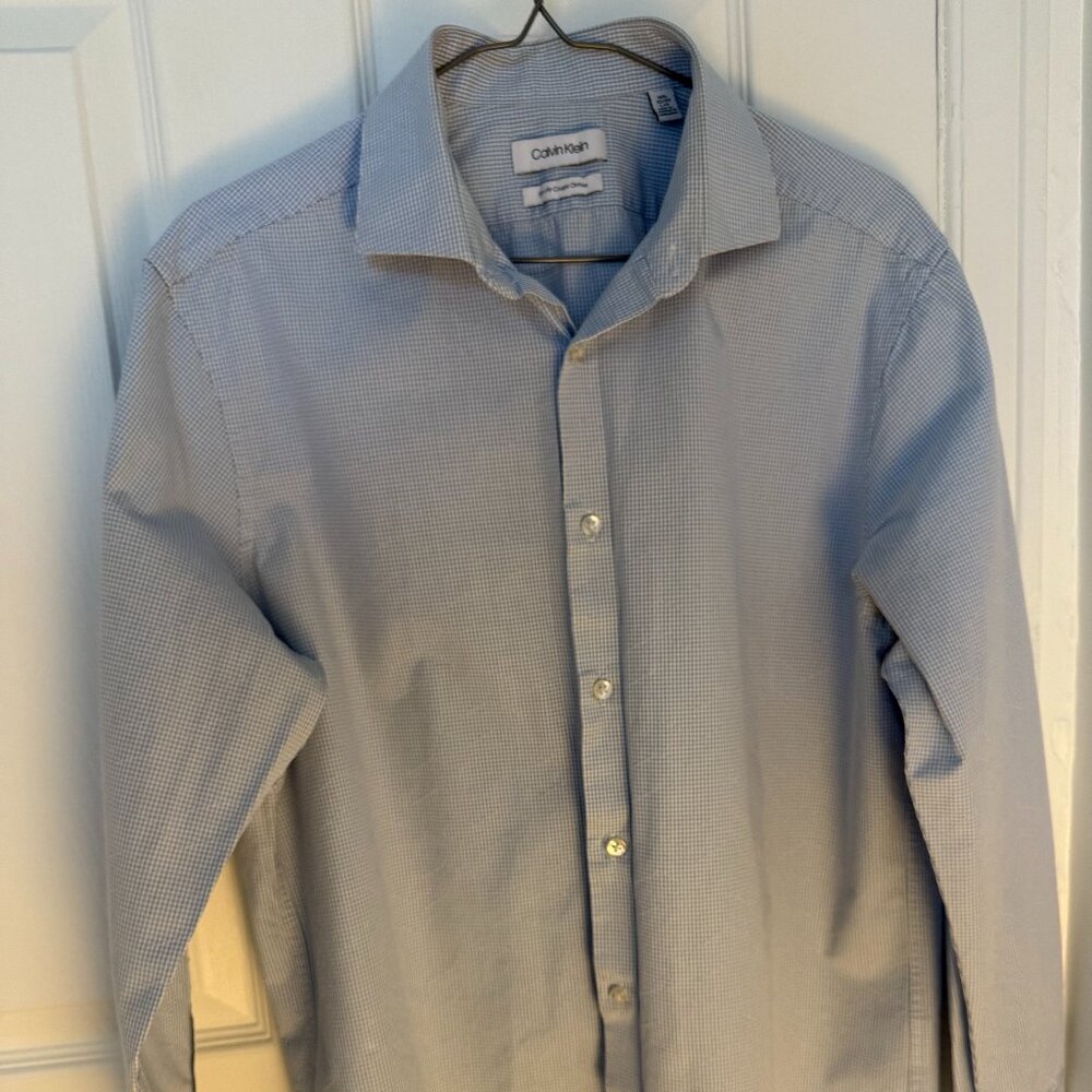 Calvin Klein Slim Fit Dress Shirt – Light Blue Check – 16 32/33 (Large)